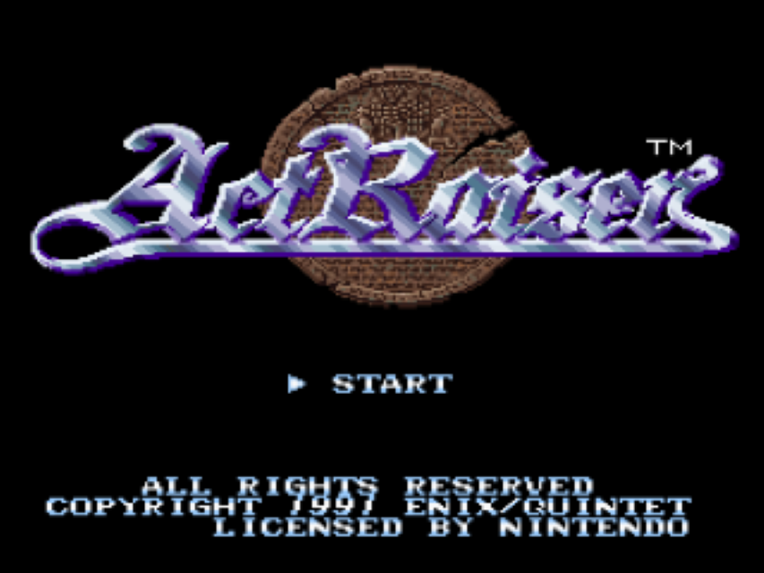 ActRaiser title screen for Super Nintendo